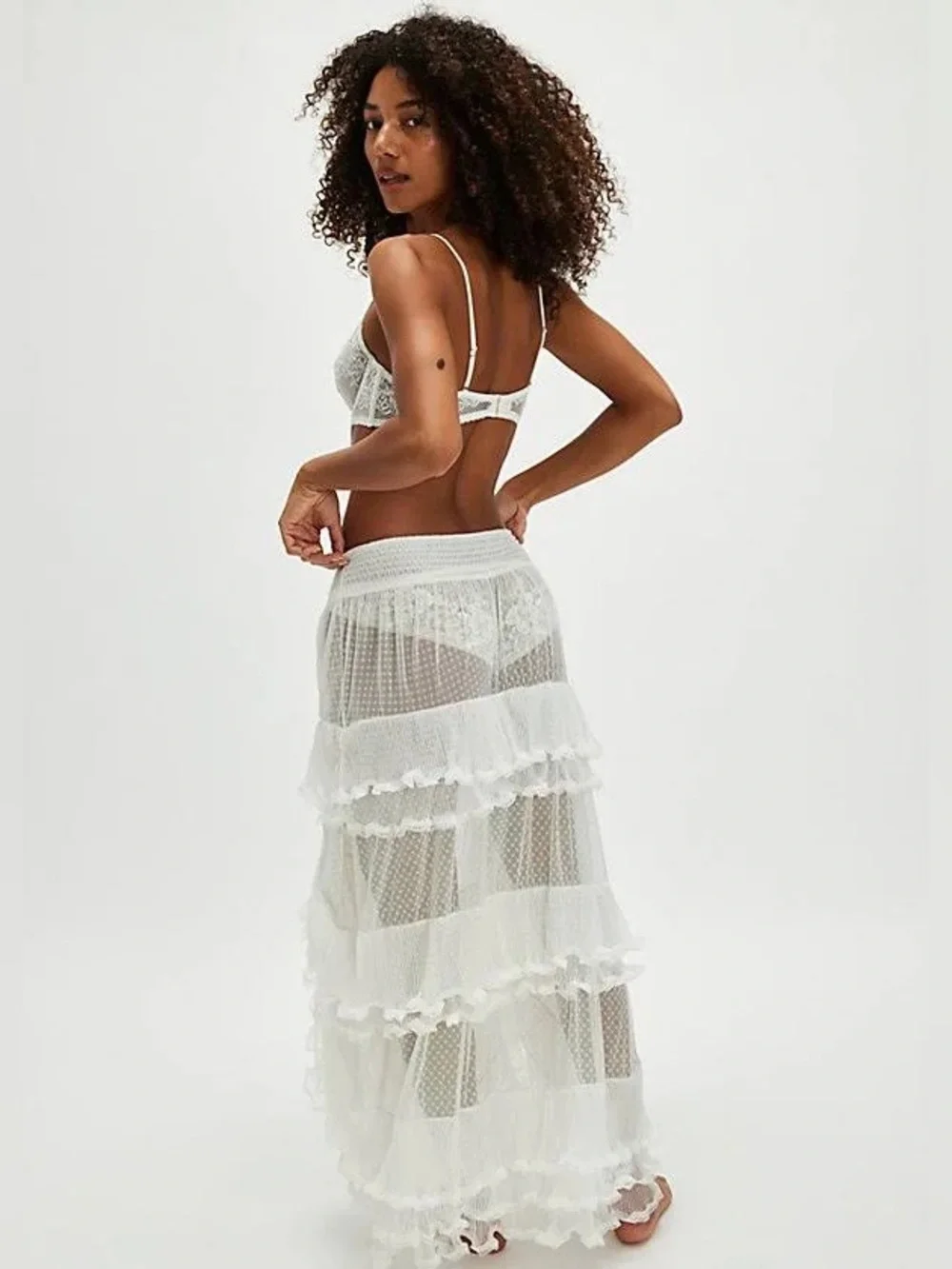 Free People 🪷 NWT $148 🌾 Forever Young Sheer Ruffle Maxi Half Slip 🪷 Size XS - Picture 6 of 14